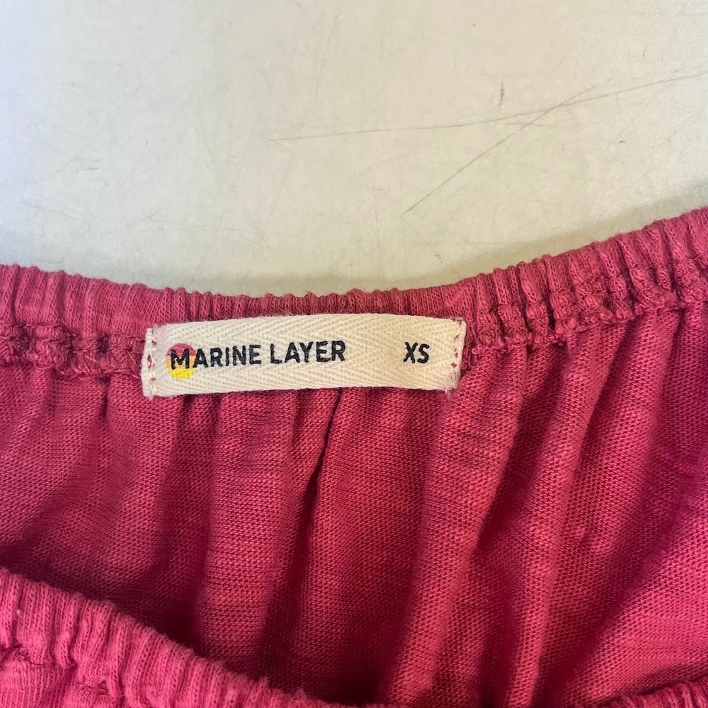 Marine Layer Womens Christiana Knit Top Cotton Slub Smocked Peplum Top Size XS - Picture 9 of 14